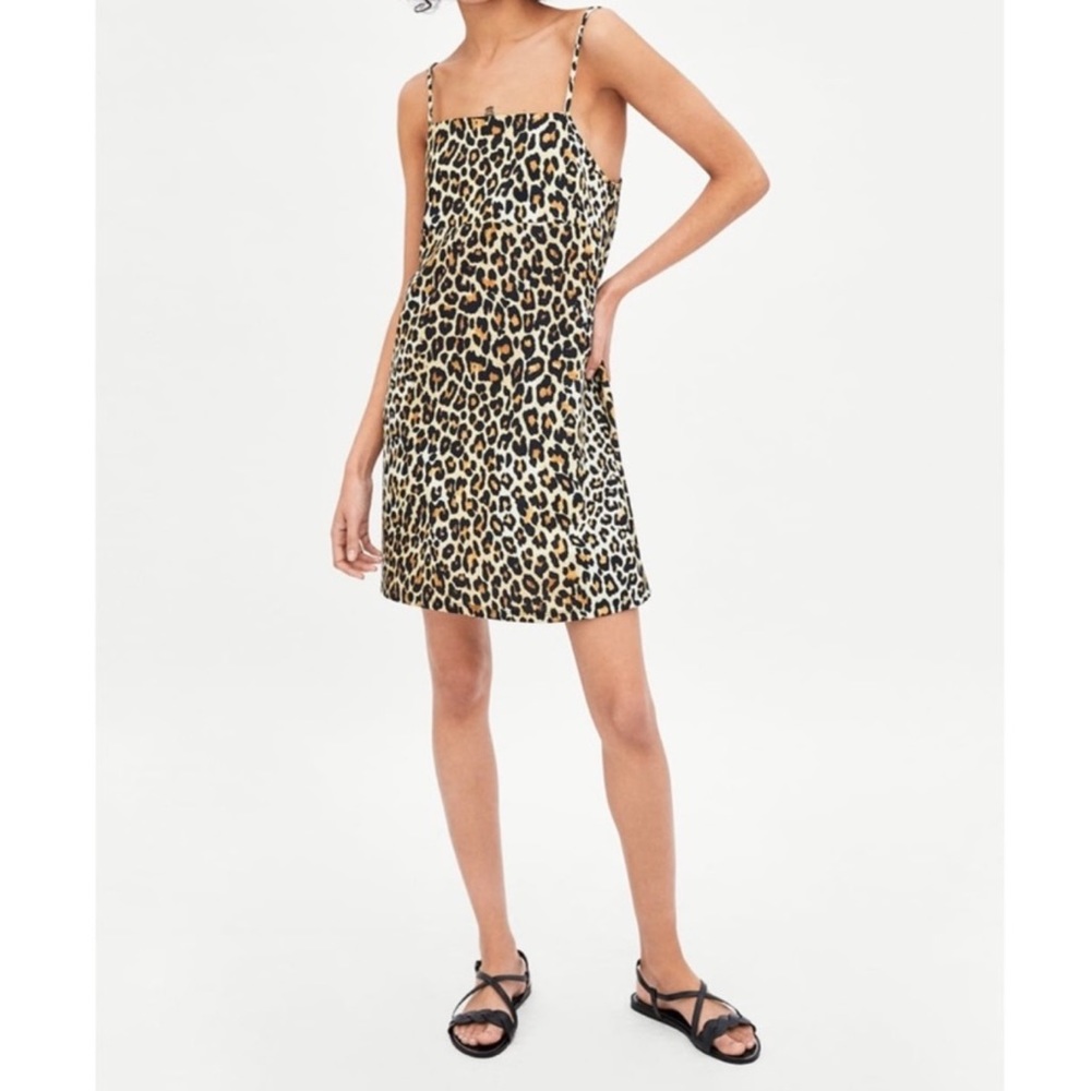 Zara Cheetah Leopard Print Square Neck Mini Slip Dress